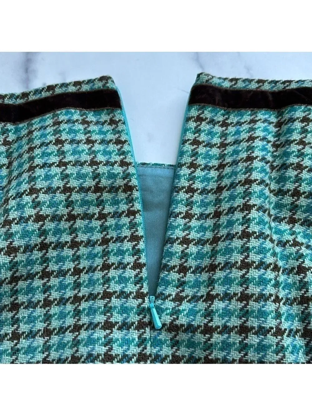 Banana Republic Turquoise Plaid Wool Mini Skirt Size 8